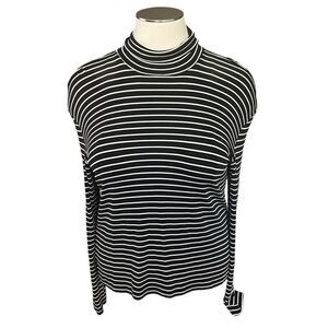 Chico's Travelers Black White Stripe Pullover LS Turtleneck Women's Size XL